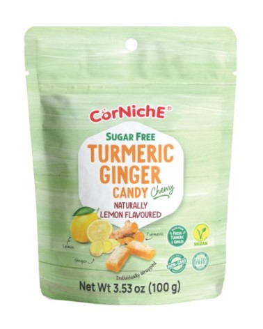 Corniche Caramelo Masticable Sin Azucar de Cúrcuma y Jengibre Sabor Limón 100gr